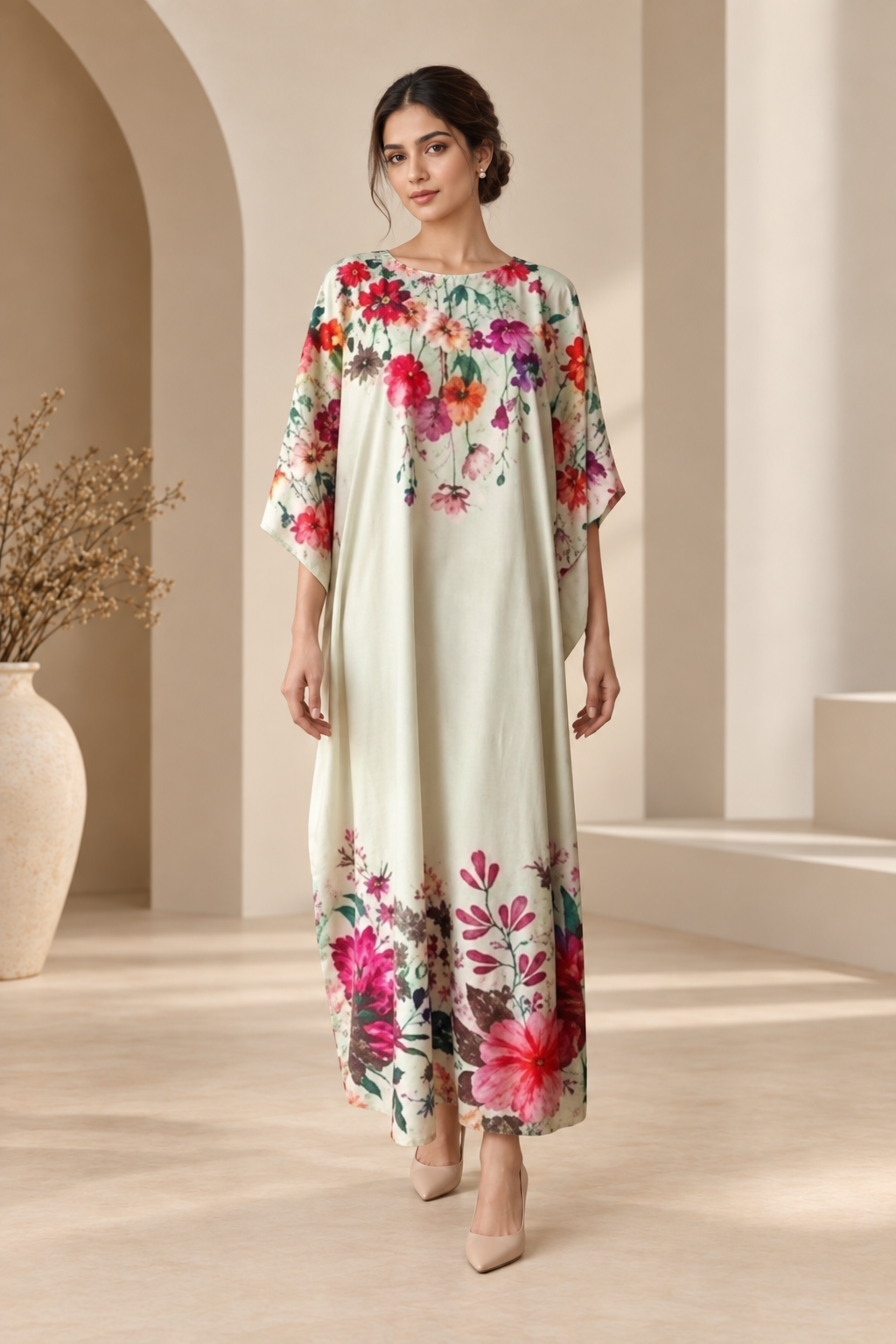 Gulbahar Printed Silk Kaftan – Unstitched 2 Piece