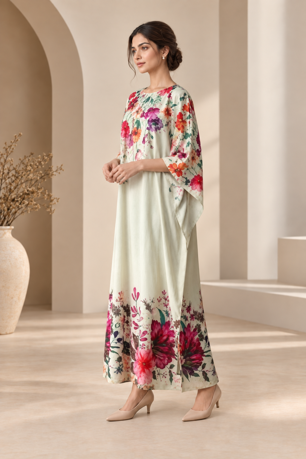Gulbahar Printed Silk Kaftan – Unstitched 2 Piece