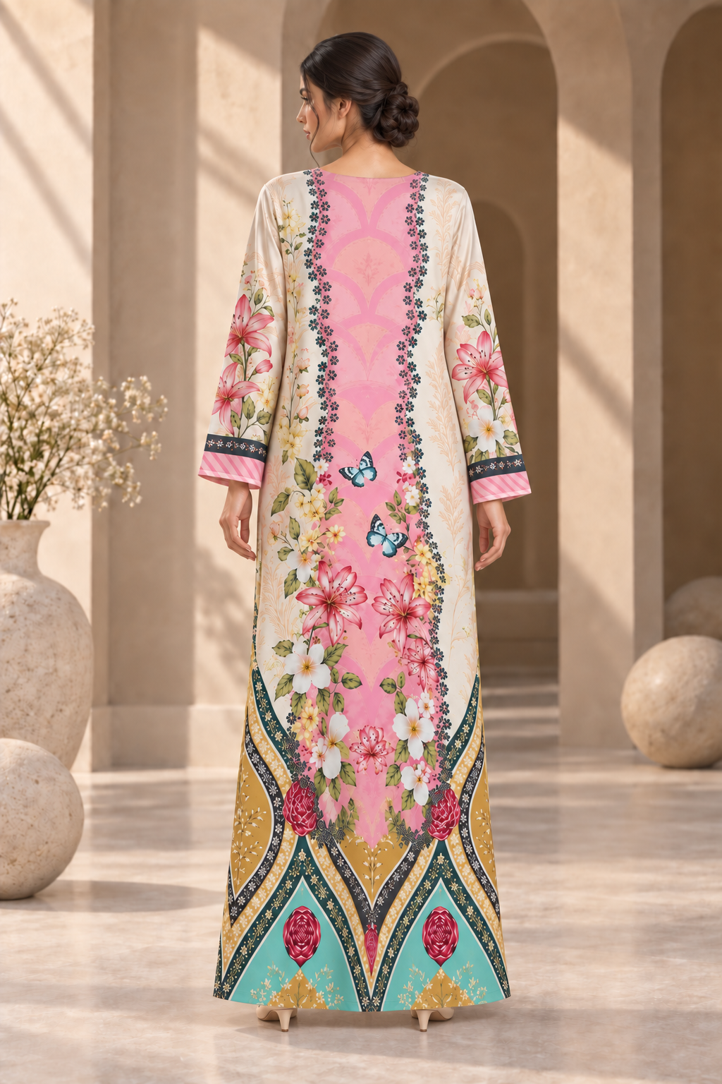 BOTANICAL BLOOM UNSTITCHED 2-PIECE PRINTED SILK KAFTAN