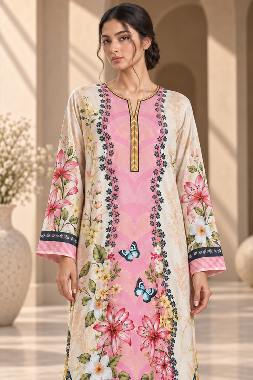 BOTANICAL BLOOM UNSTITCHED 2-PIECE PRINTED SILK KAFTAN