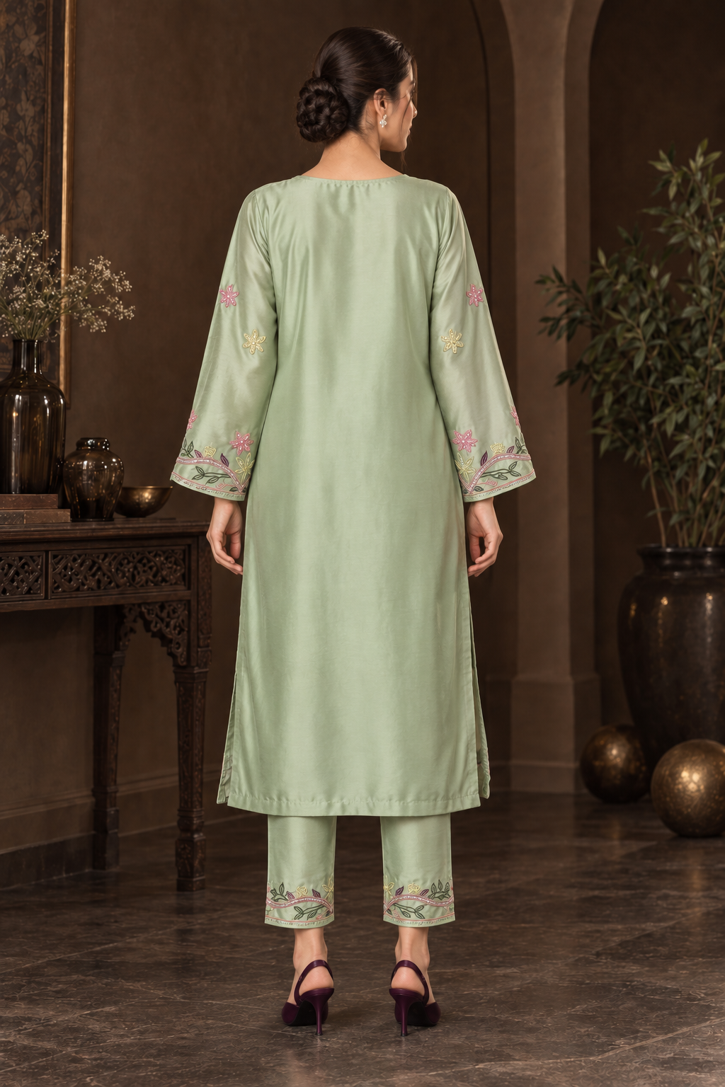 PISTACHIO BLOOM UNSTITCHED 2-PIECE EMBROIDERED SILK SUIT