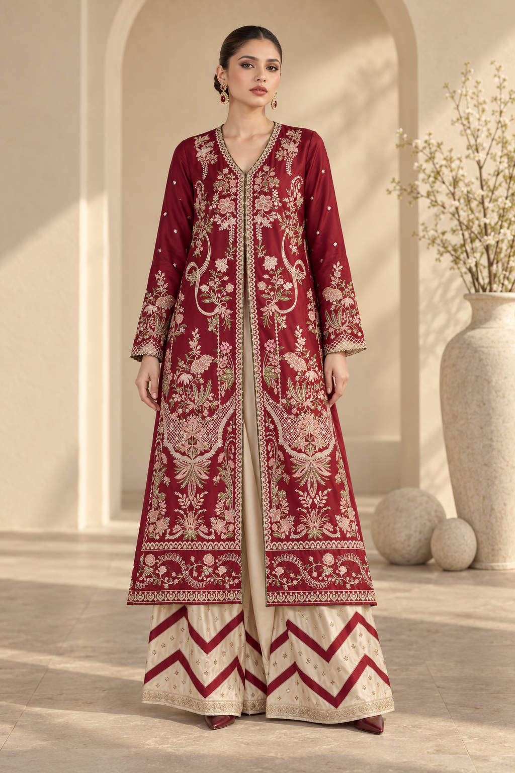 MAROON ROYALE UNSTITCHED 2-PIECE EMBROIDERED SILK SUIT