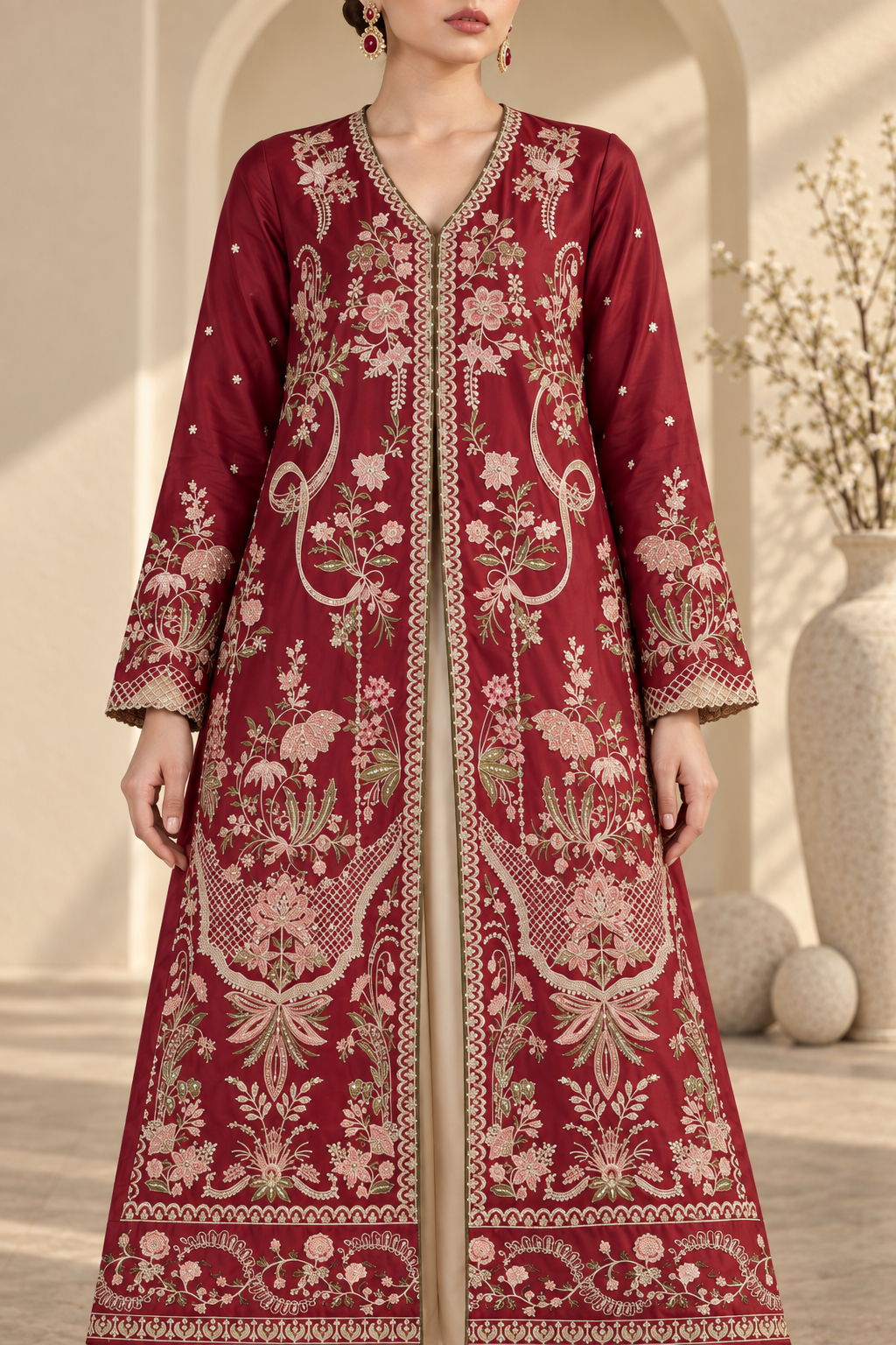 MAROON ROYALE UNSTITCHED 2-PIECE EMBROIDERED SILK SUIT
