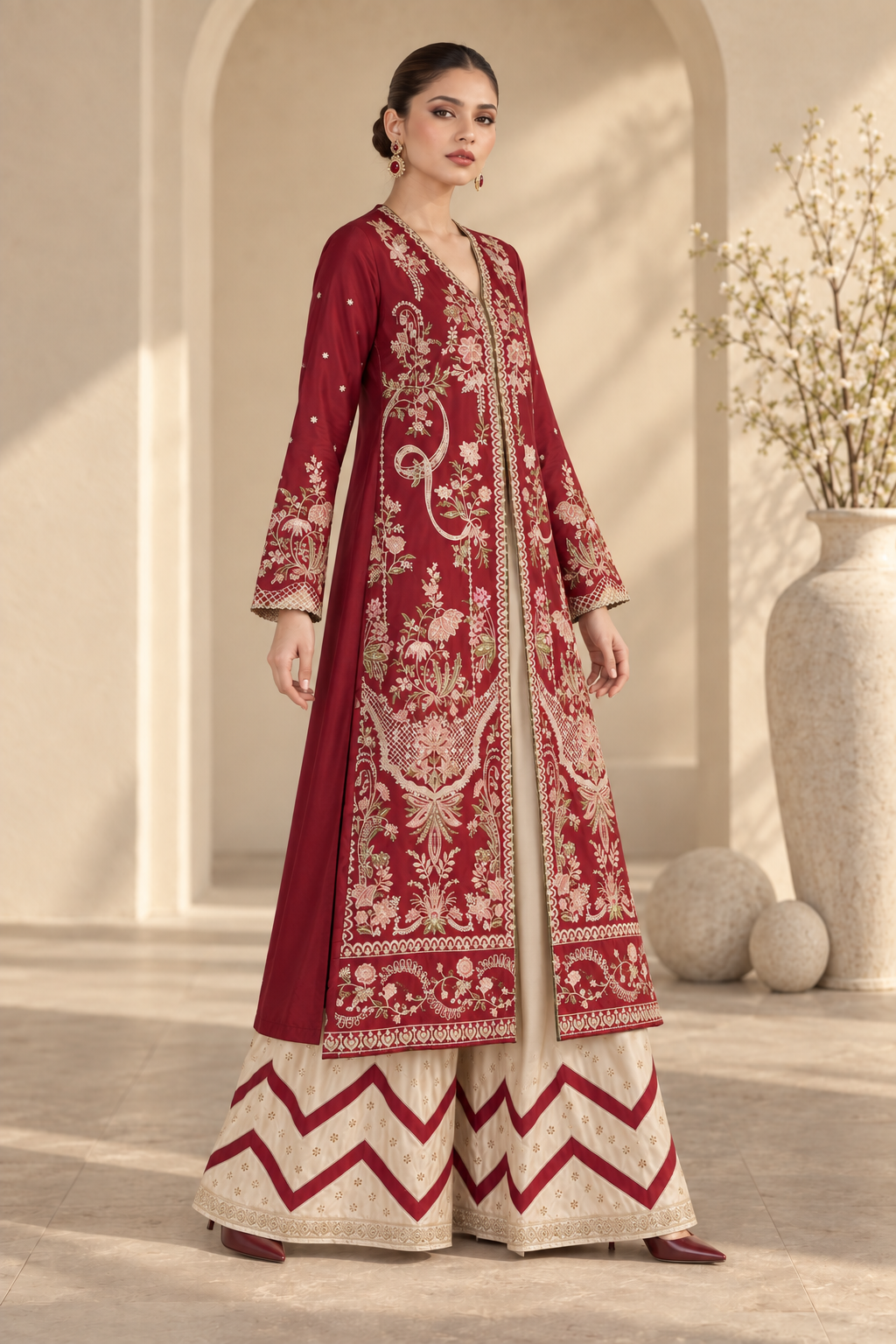 MAROON ROYALE UNSTITCHED 2-PIECE EMBROIDERED SILK SUIT