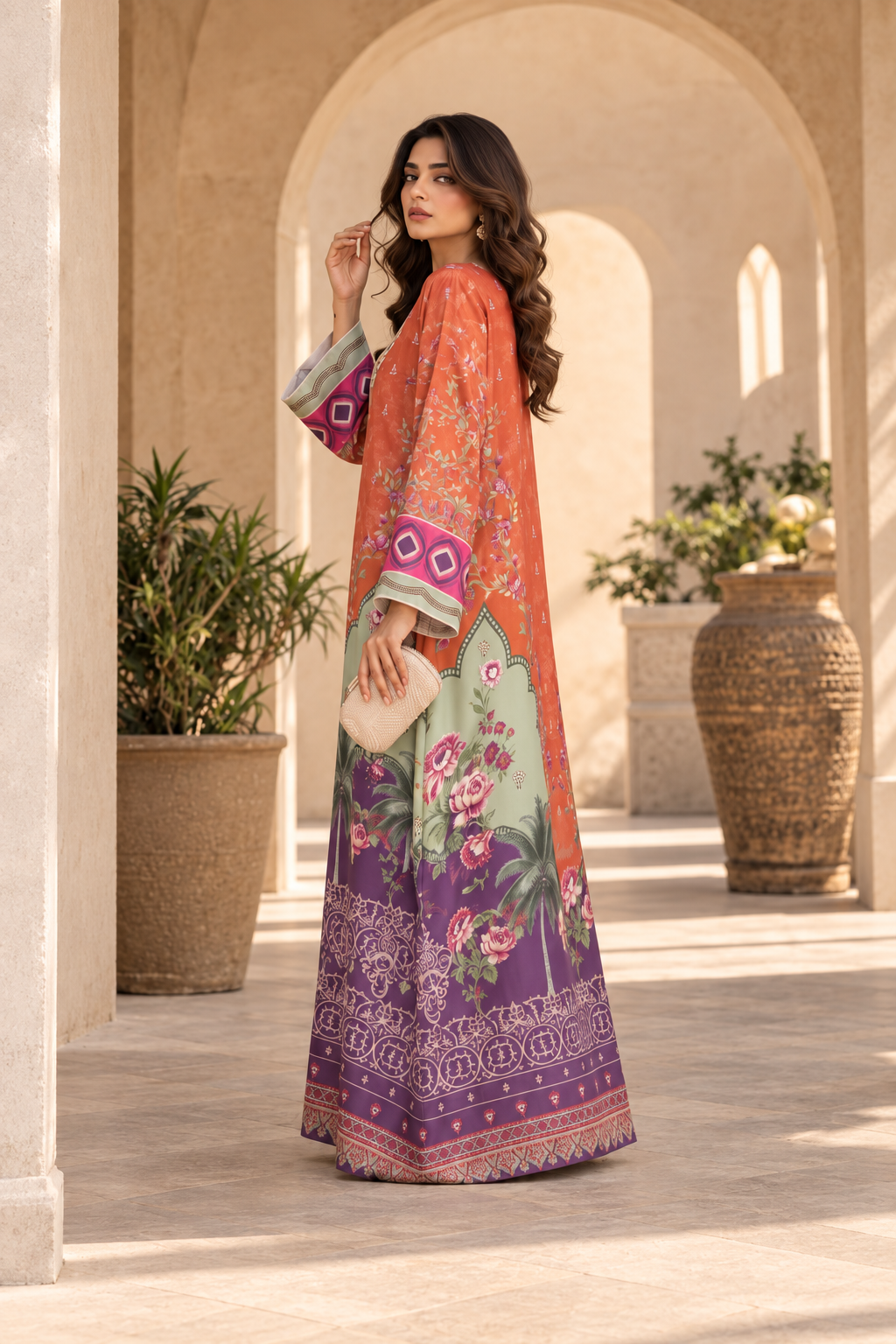 TROPICAL BLOOM UNSTITCHED 2-PIECE PRINTED SILK KAFTAN