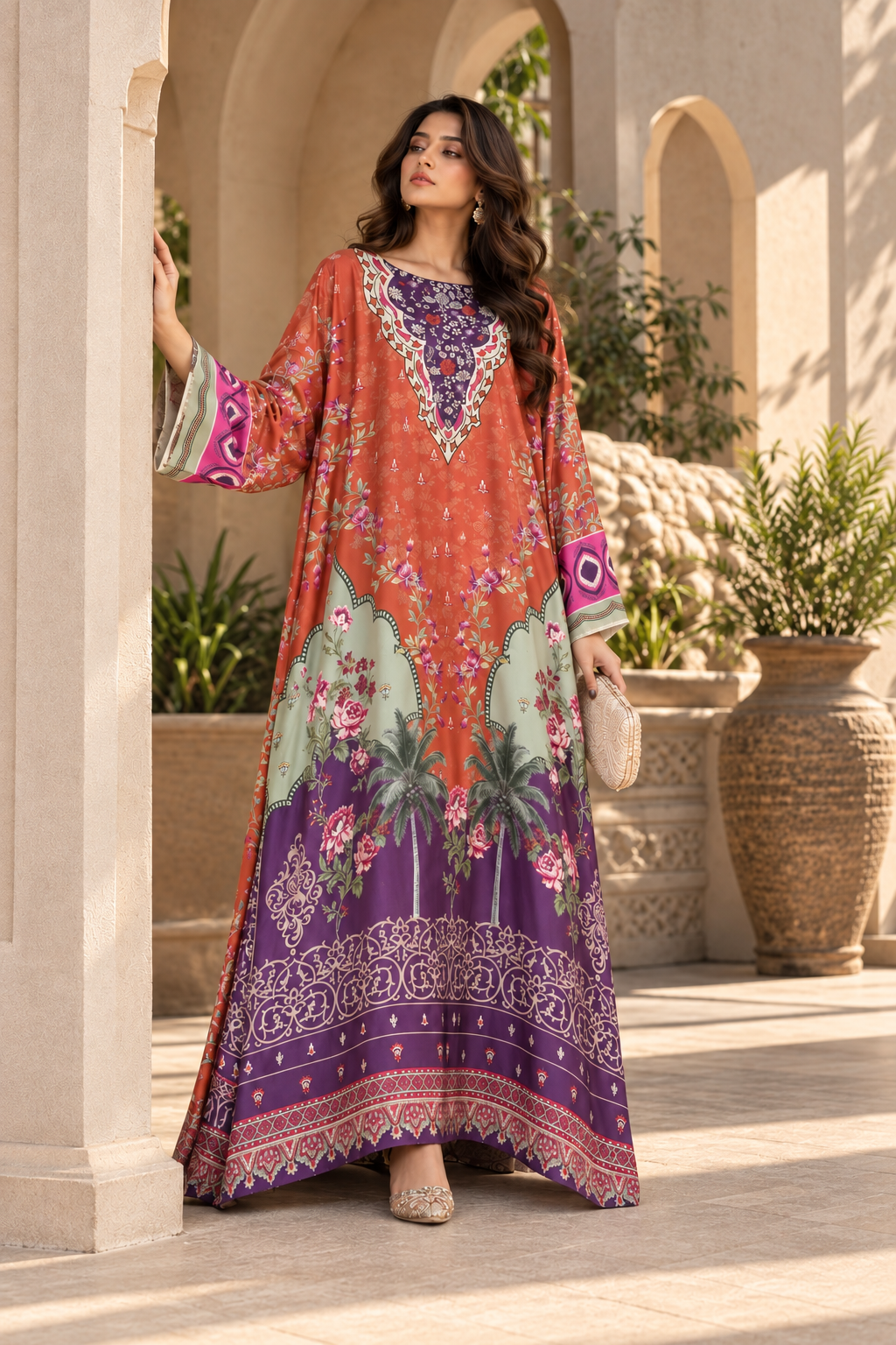 TROPICAL BLOOM UNSTITCHED 2-PIECE PRINTED SILK KAFTAN