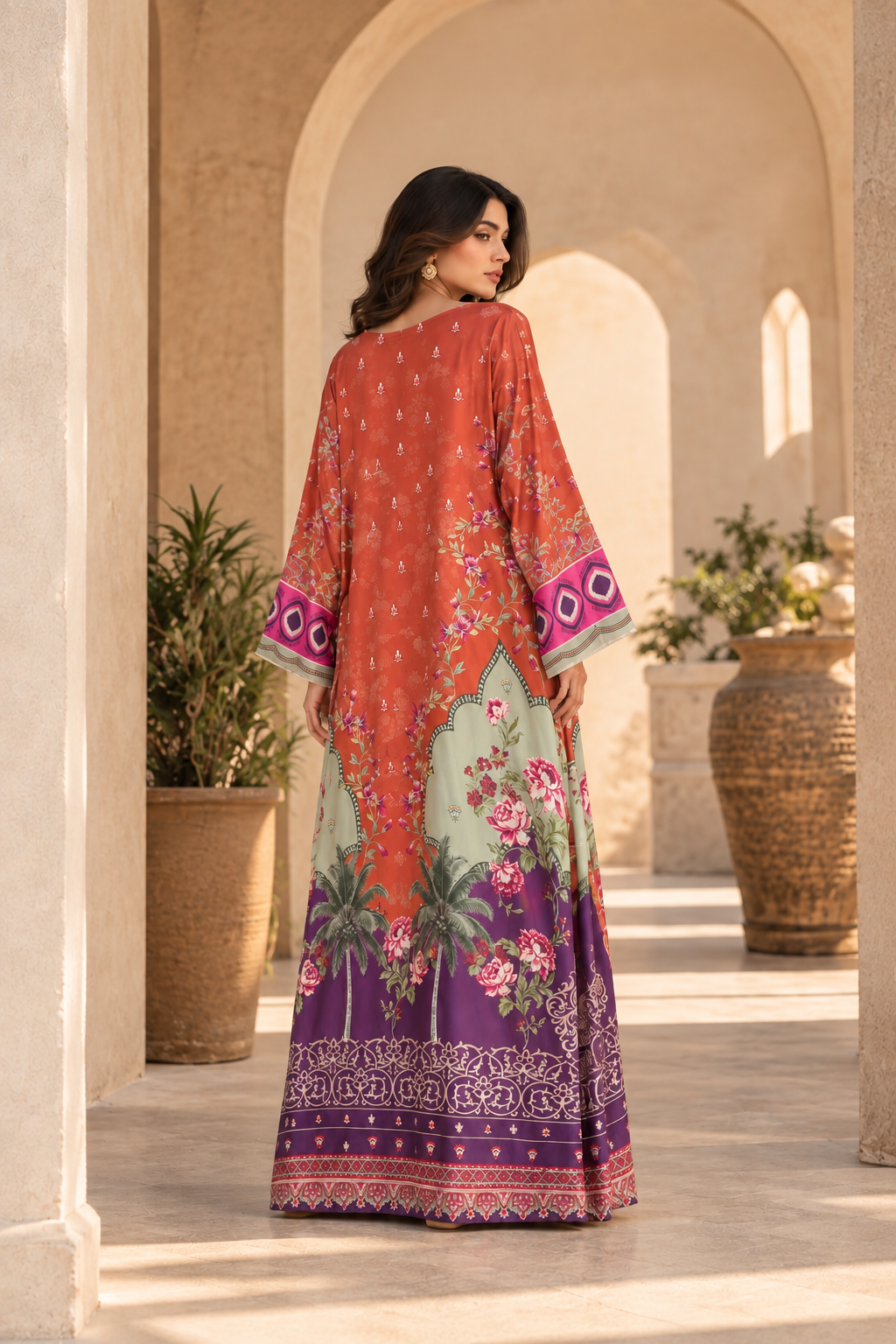 TROPICAL BLOOM UNSTITCHED 2-PIECE PRINTED SILK KAFTAN
