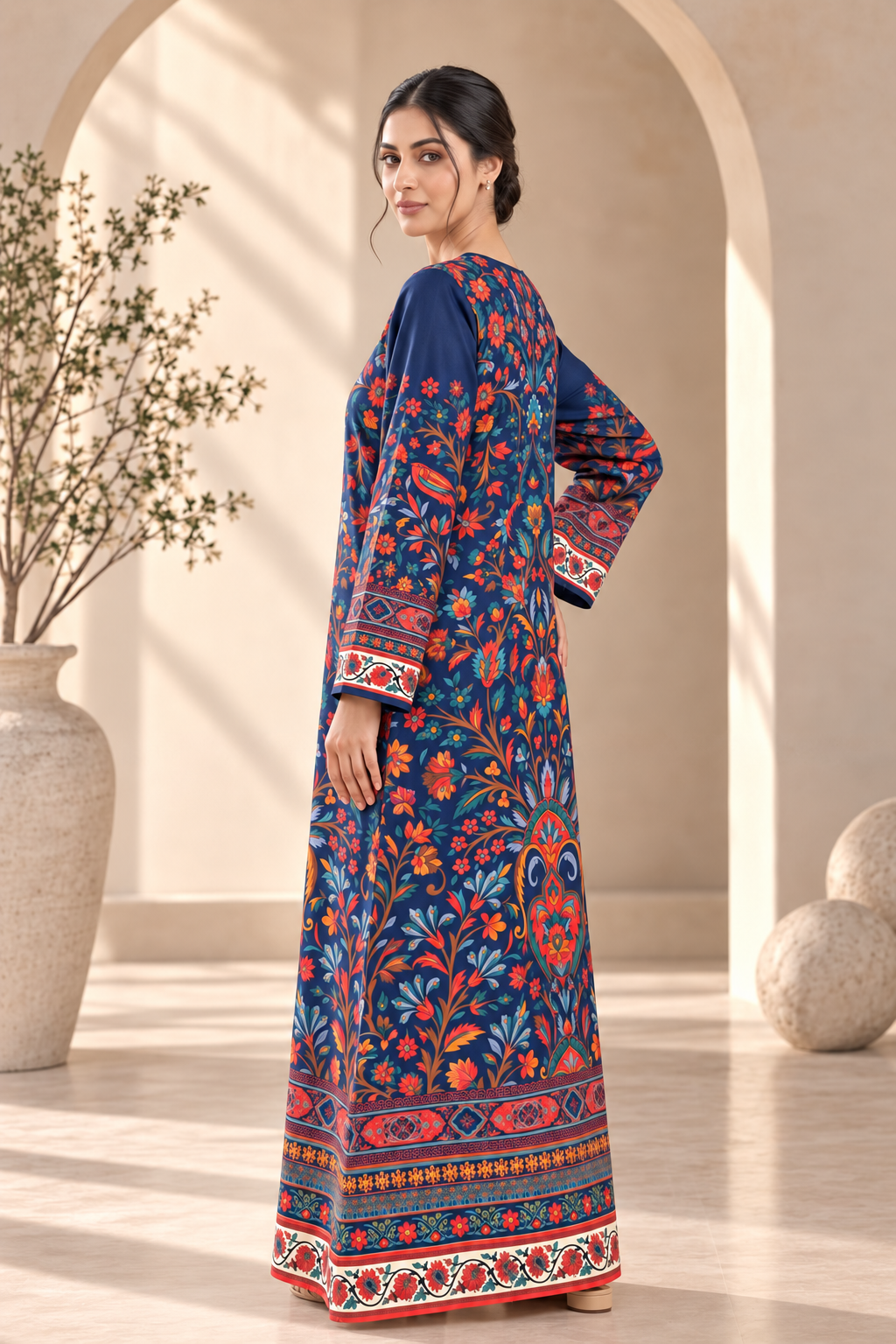 MIDNIGHT BLOOM UNSTITCHED 2-PIECE PRINTED SILK KAFTAN