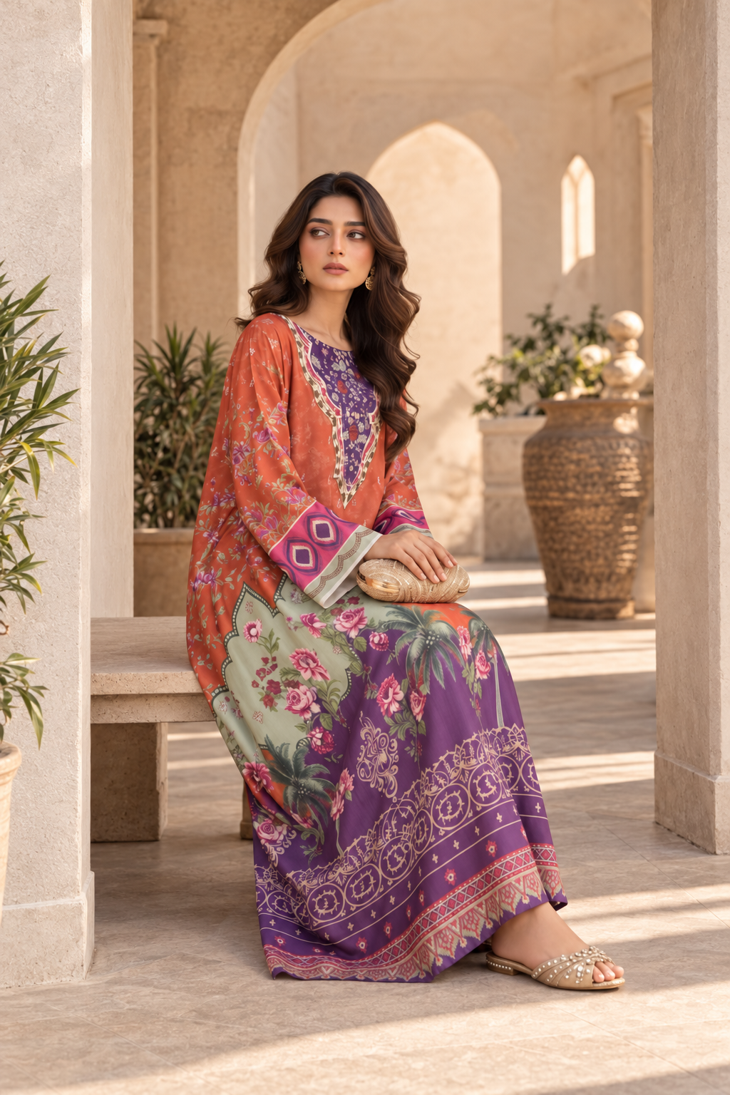 TROPICAL BLOOM UNSTITCHED 2-PIECE PRINTED SILK KAFTAN