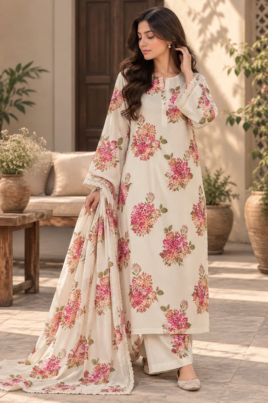 GULBAHAR UNSTITCHED 3-PIECE PRINTED SILK SUIT