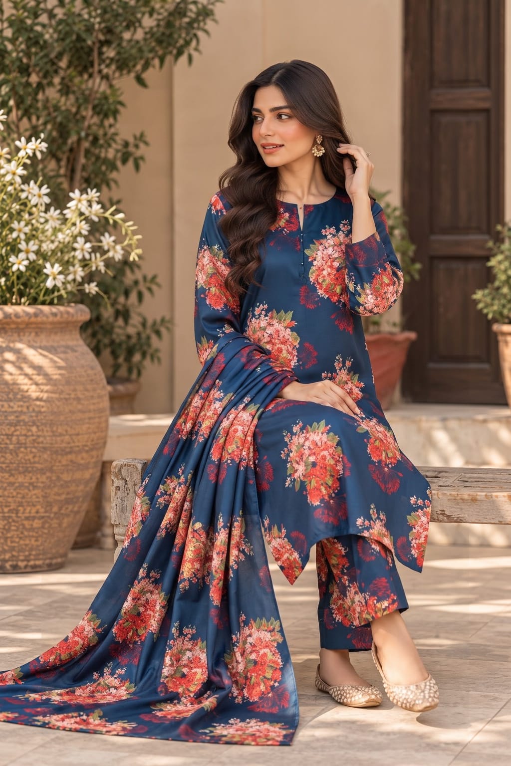 GULBAHAR UNSTITCHED 3-PIECE PRINTED SILK SUIT