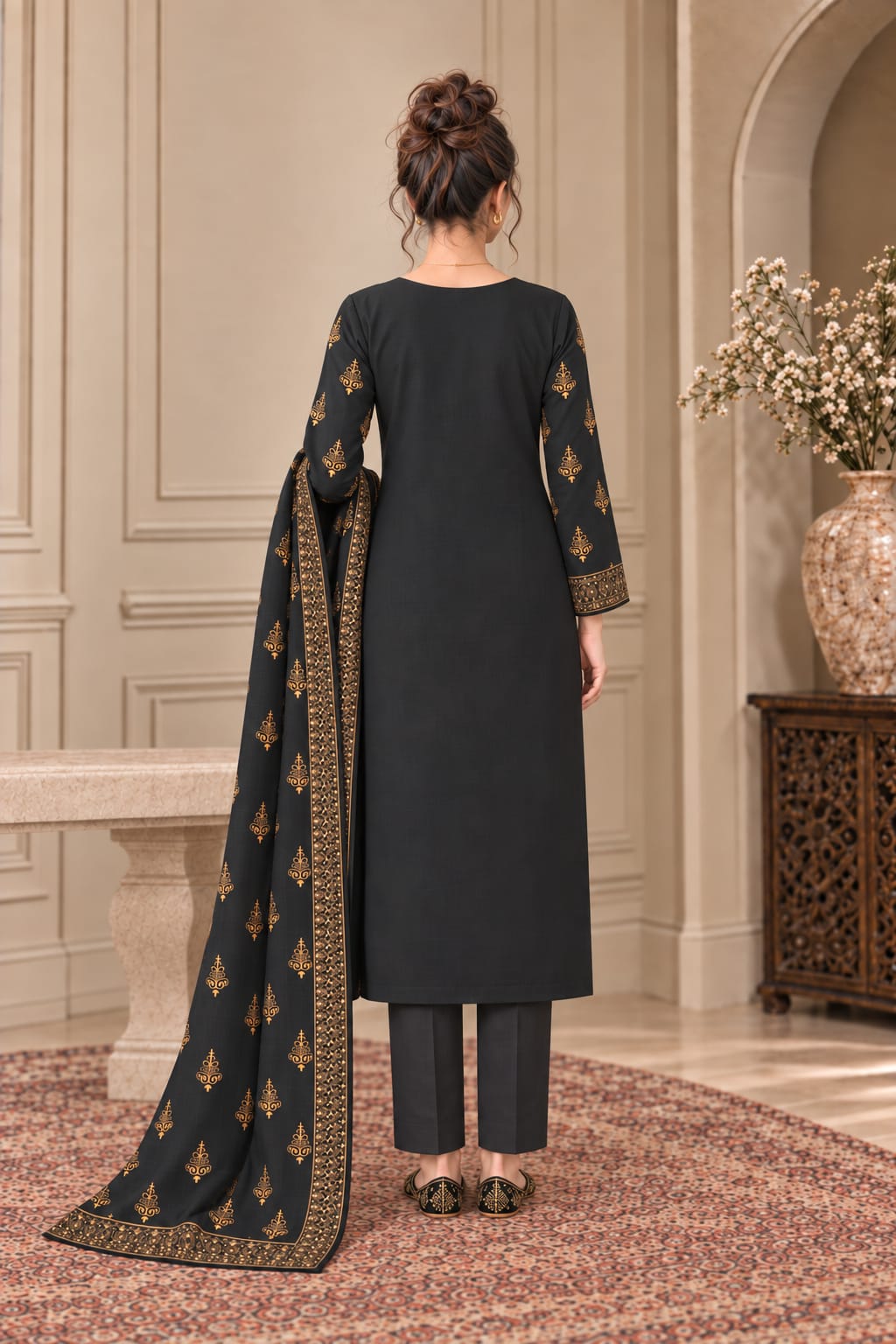 Black Karandi 3-Piece Unstitched Suit