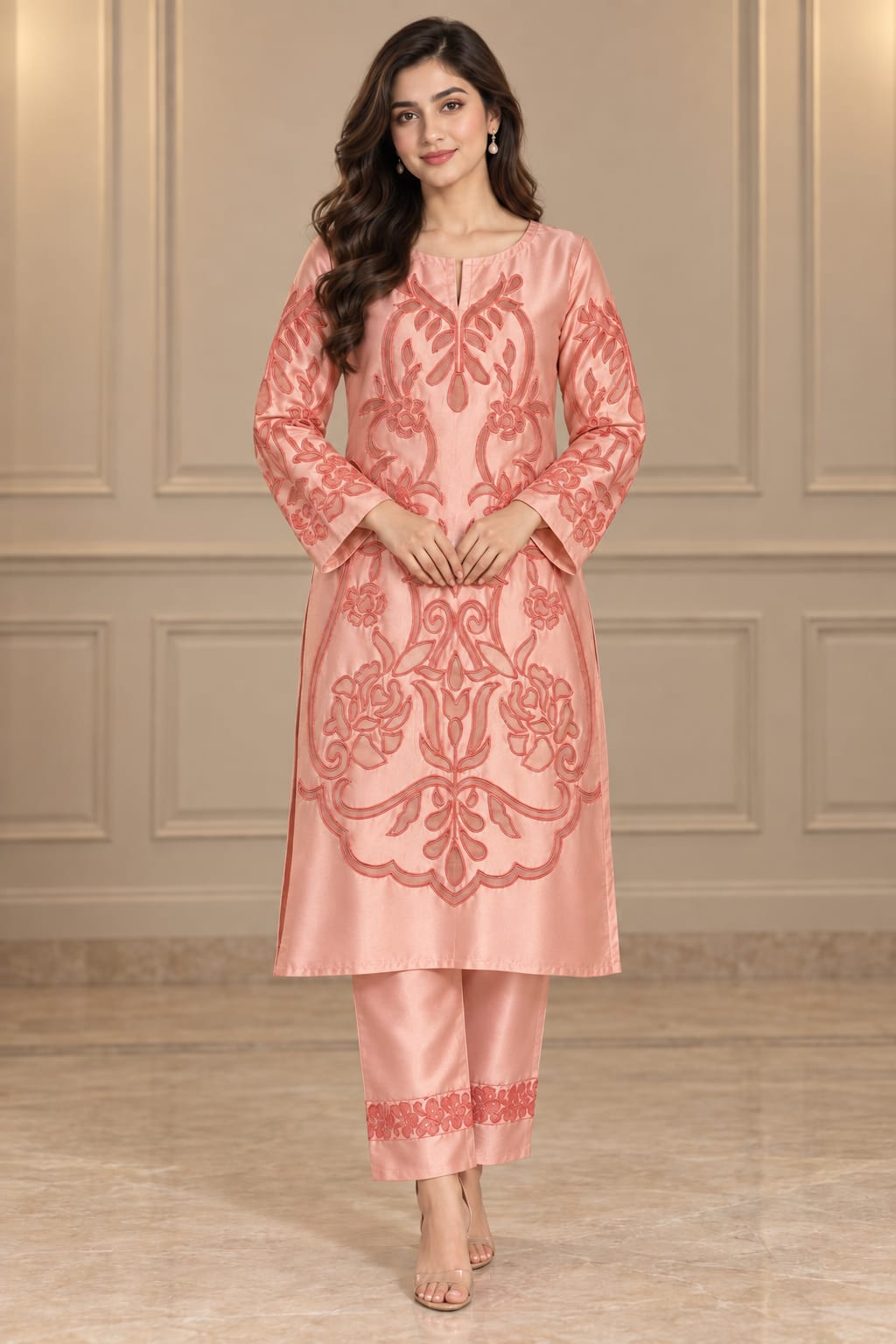 Blush Peach Silk 2-Piece Unstitched Suit