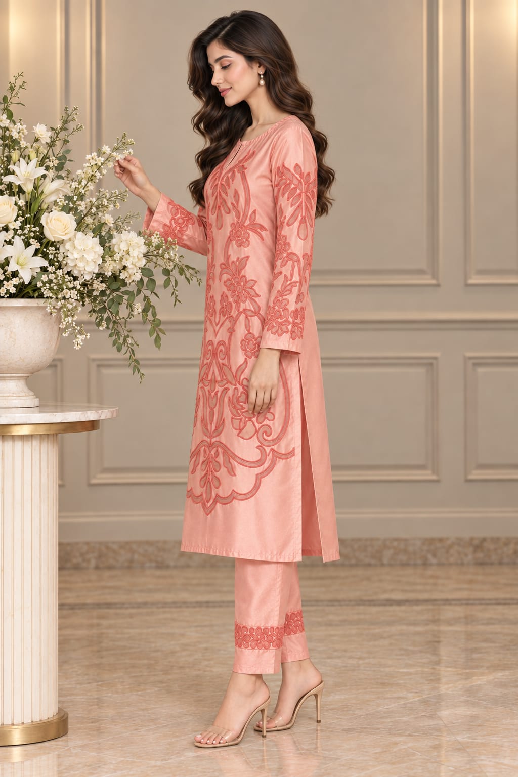 Blush Peach Silk 2-Piece Unstitched Suit