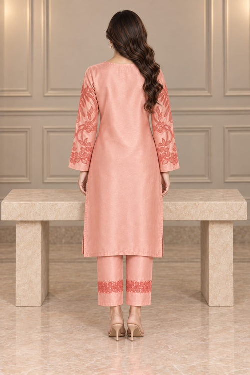Blush Peach Silk 2-Piece Unstitched Suit