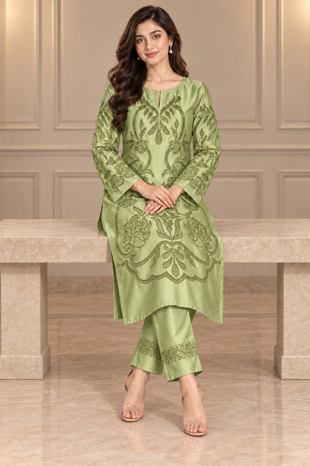Pistachio Green Silk 2-Piece Unstitched Suit