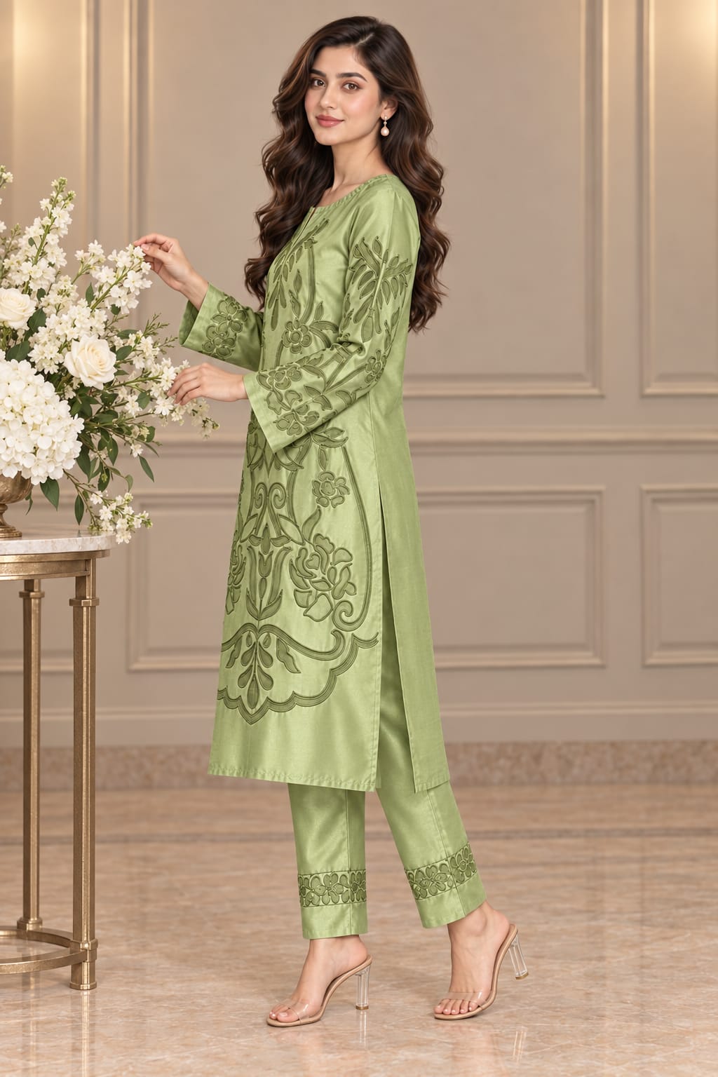 Pistachio Green Silk 2-Piece Unstitched Suit