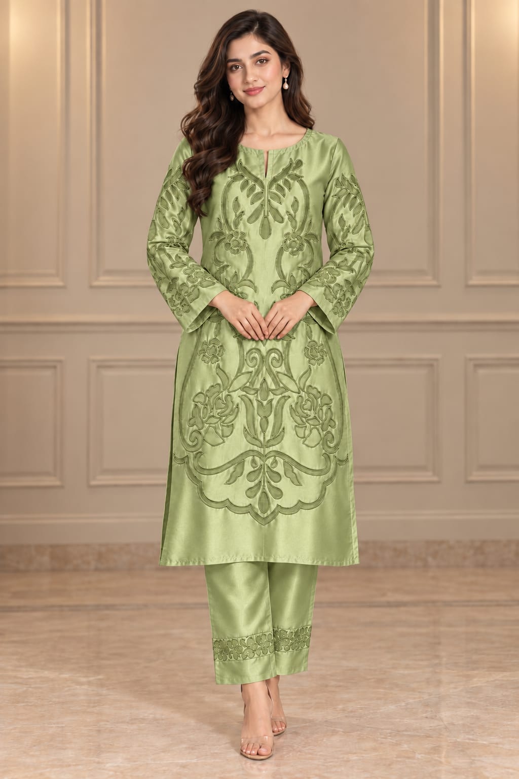 Pistachio Green Silk 2-Piece Unstitched Suit
