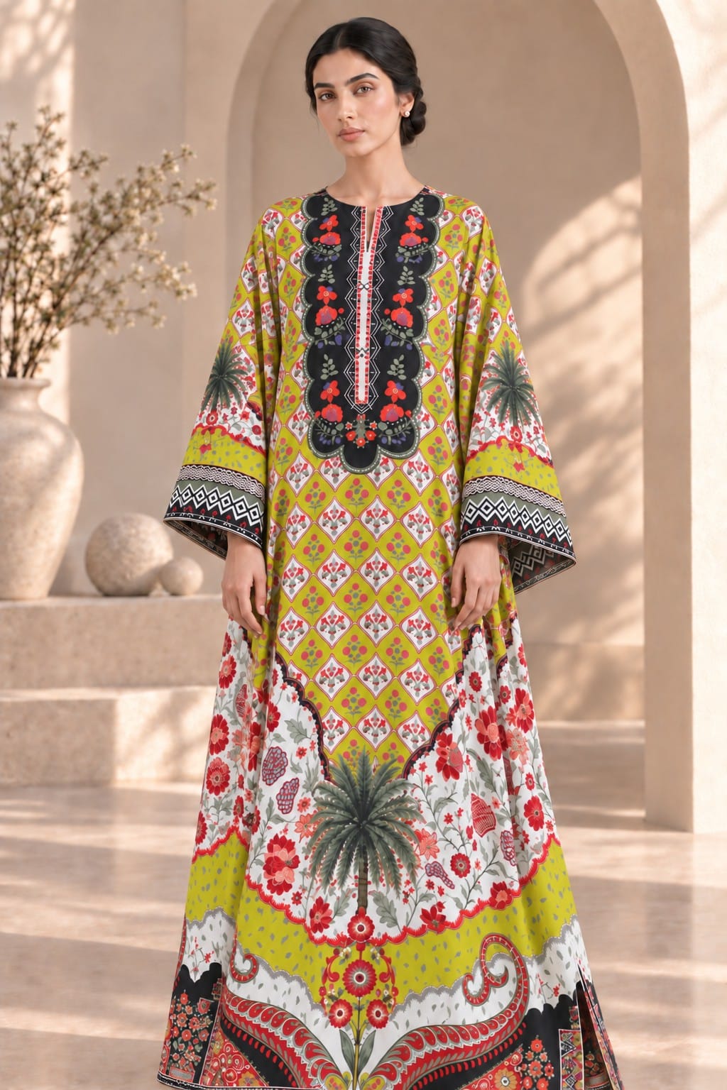 NEON BLOOM UNSTITCHED 2-PIECE PRINTED SILK KAFTAN