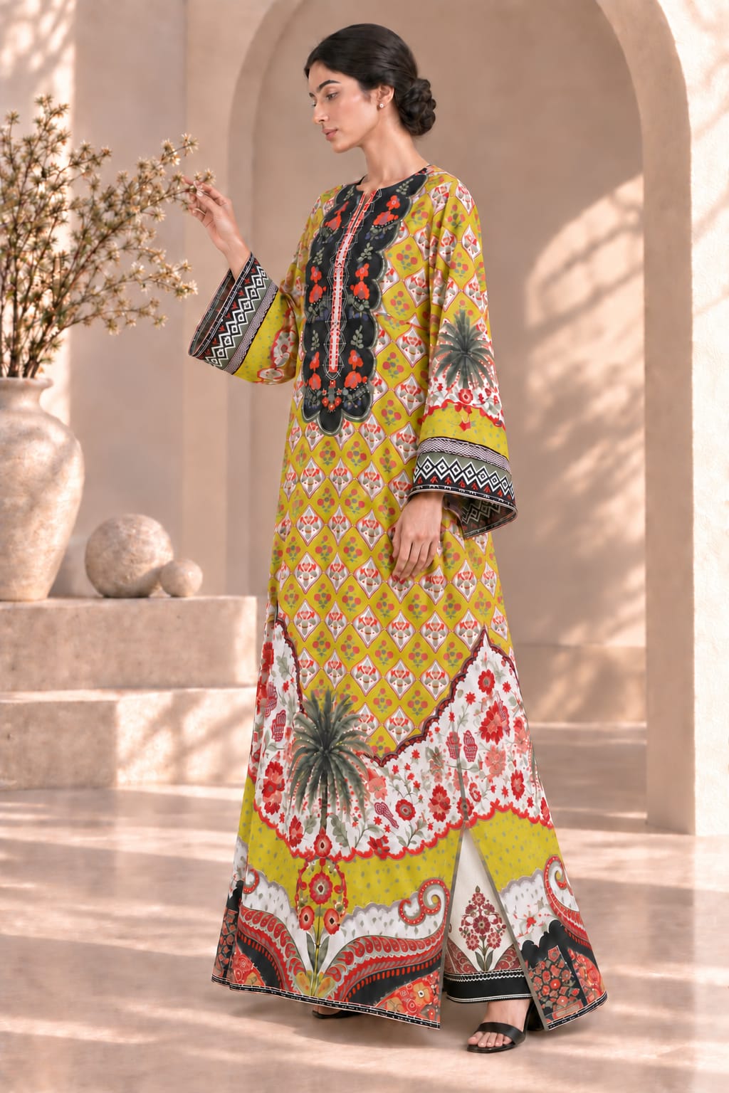 NEON BLOOM UNSTITCHED 2-PIECE PRINTED SILK KAFTAN