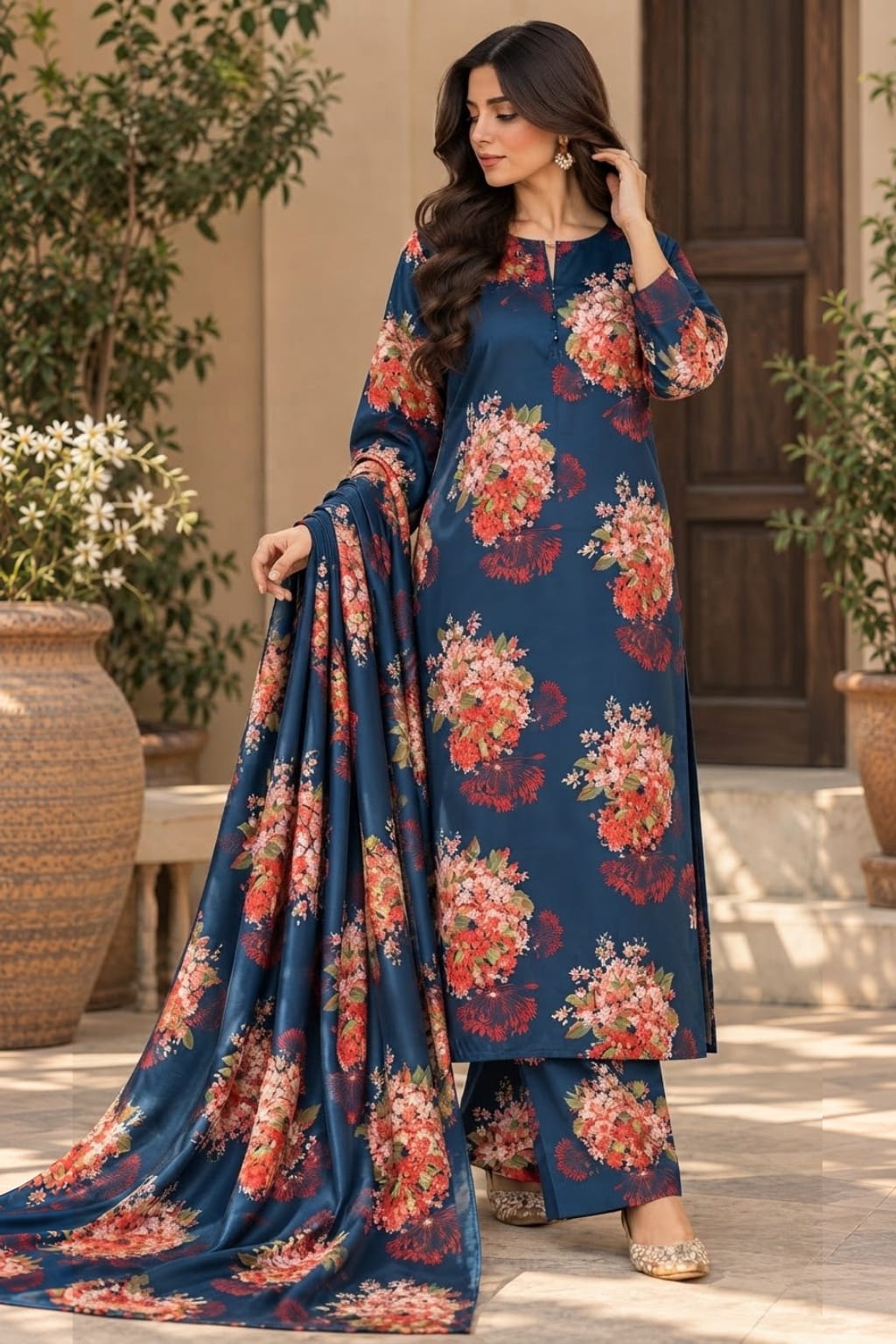 GULBAHAR UNSTITCHED 3-PIECE PRINTED SILK SUIT
